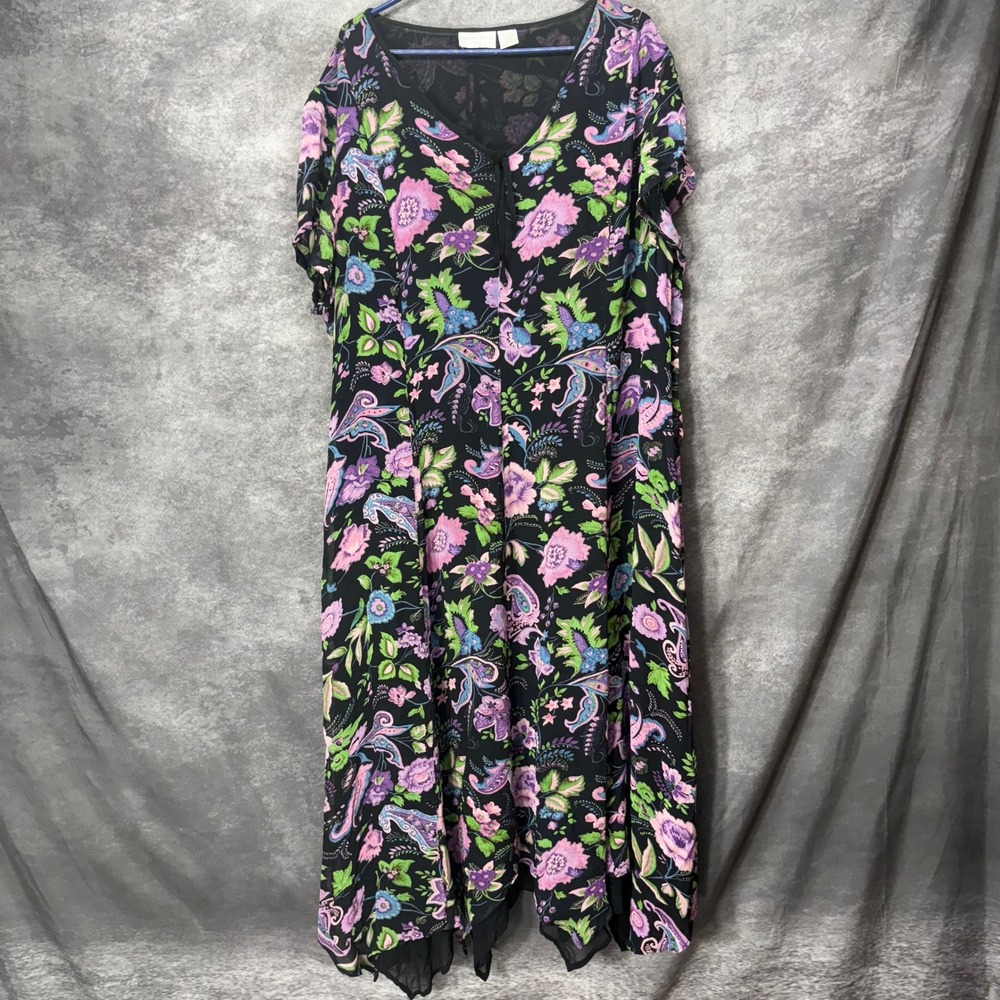 Paradise Plus Floral Print Maxi Dress Plus Size 3X Black Pink Fairy Whimsical